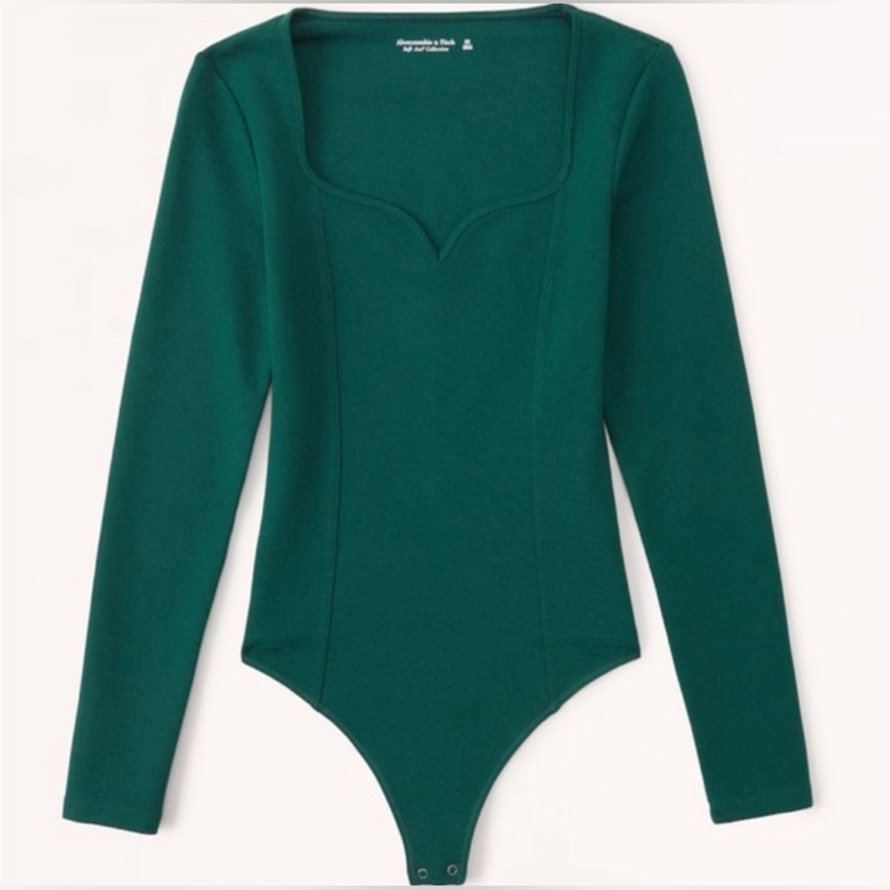 Abercrombie & Fitch Green Sweetheart Neckline Long Sleeve Bodysuit